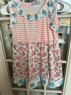 Pink Stripe & Floral Ruffle Kids Top with Matching Pants